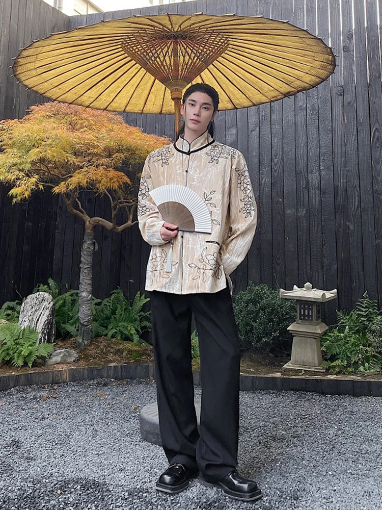 

Новая китайская мужская куртка-танчун из бархата с вышивкой, весенняя, с воротником-стойкой, в стиле ретро-дзен, с длинными рукавами