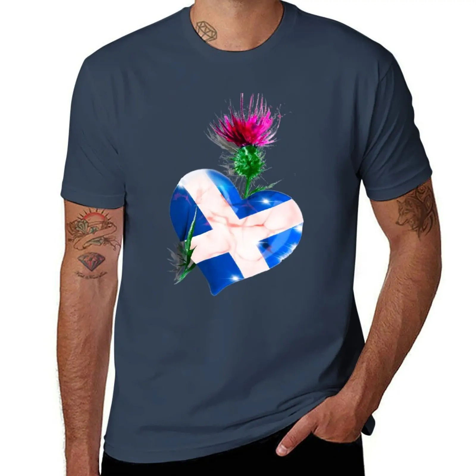 

Scottish flag in heart & thistle T-Shirt man t shirts for men funny t shirts cotton T-Shirt