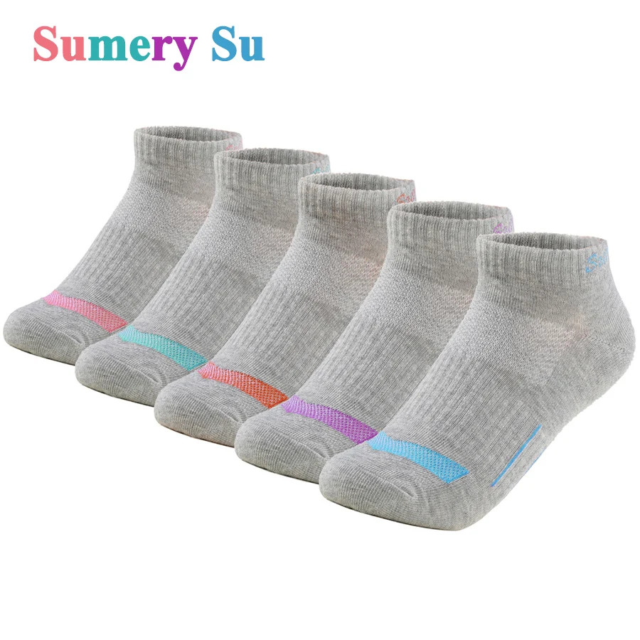 5 Pairs/Lot Women Socks Running Casual Outdoor Cotton Cute Colorful Stripes Compression Grey Short Sock Girls Gift Hot Sale 2024