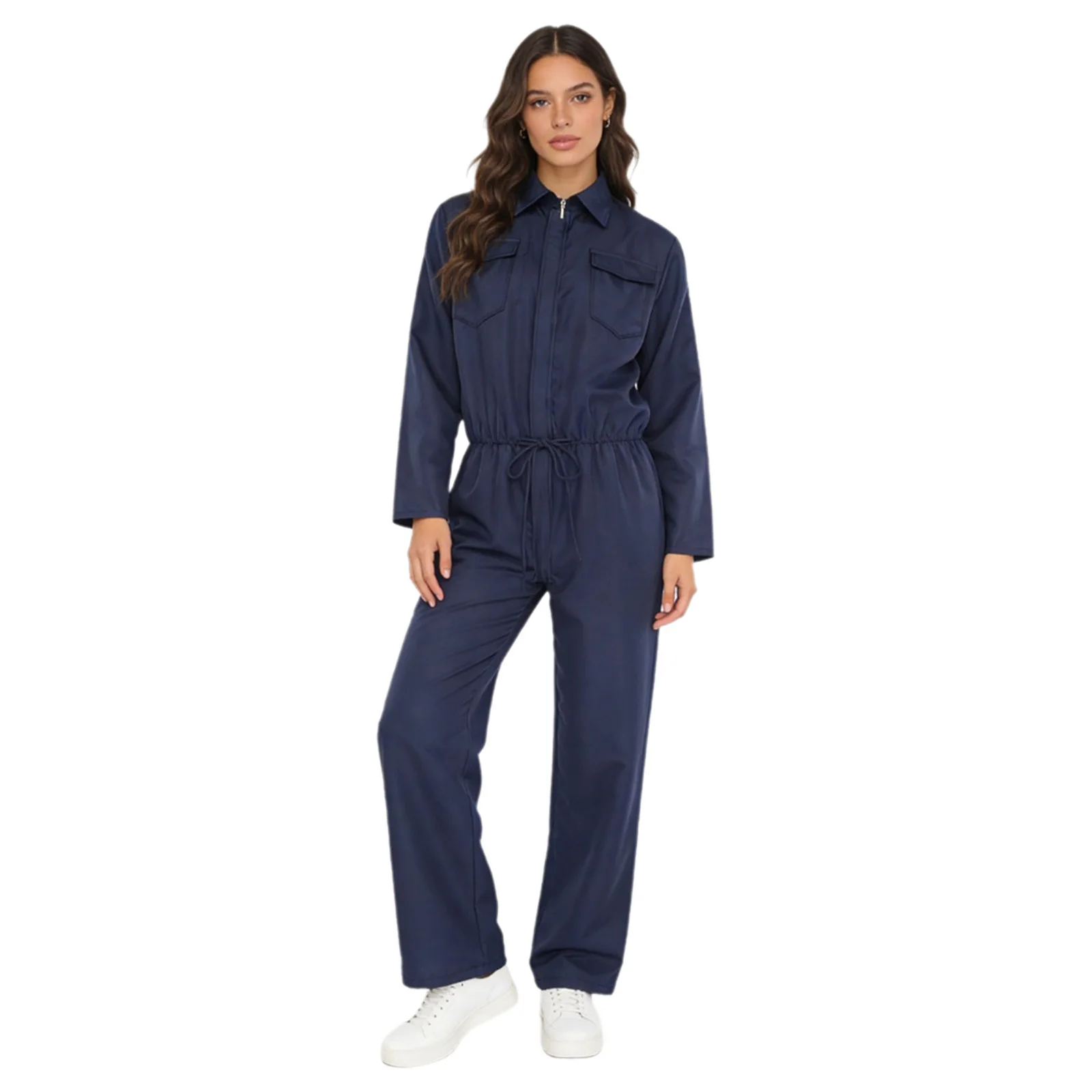 Women Unisex Working Rompers Coveralls Long Sleeve Chest Flap Pockets One-piece Jumpsuit Unitard for Halloween Cosplay Workwear