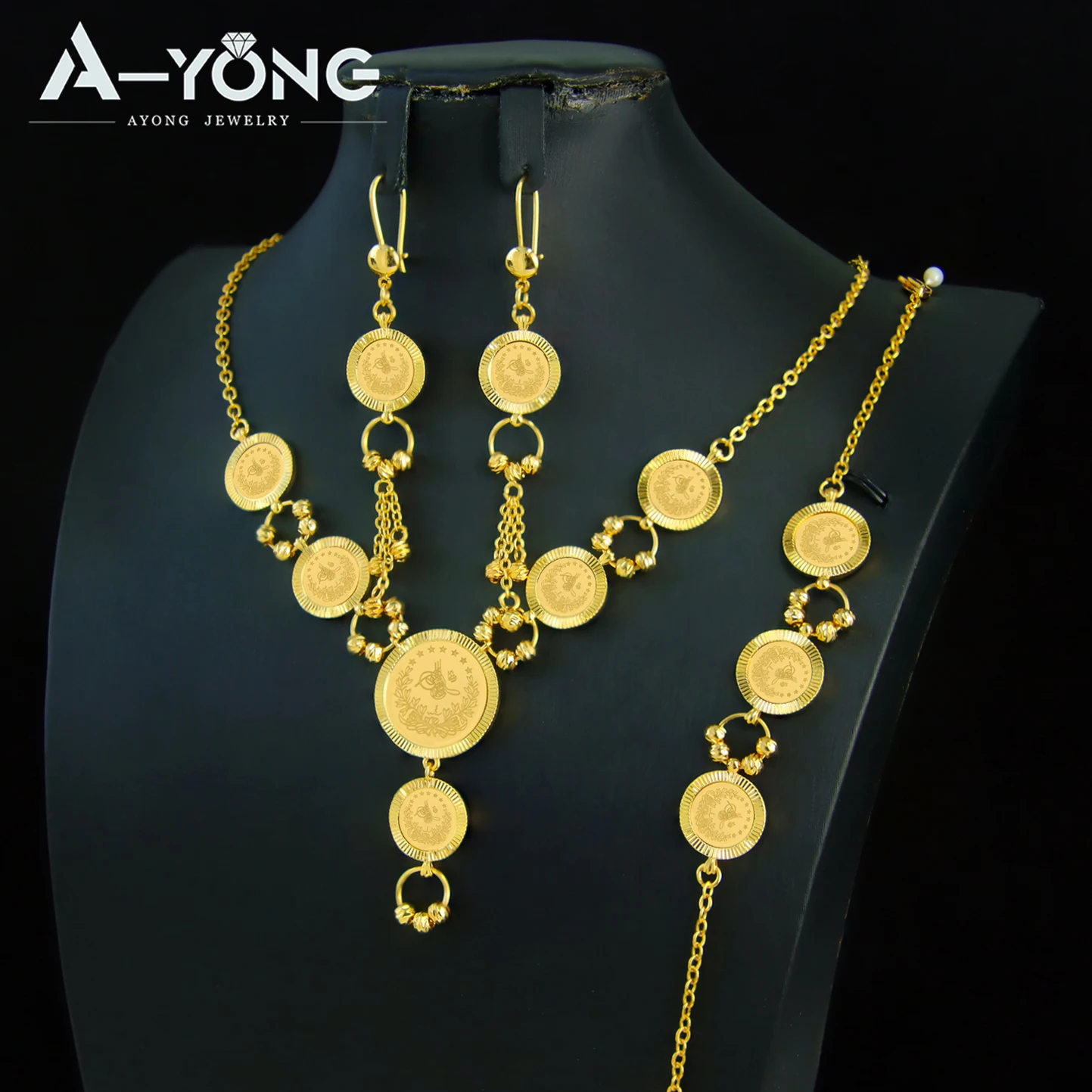 

Турецкие винтажные монеты, комплект ювелирных изделий, 21 К позолоченное арабское мусульманское свадебное ожерелье, Дубай, женские традиционные ювелирные изделия для вечеринок