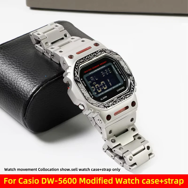 Для Casio маленький квадратный DW5600 DW-5600 GW-M5610 GW-B5600 модифицированный корпус из нержавеющей стали + ремешок мужской металлический костюм аксессуары для часов