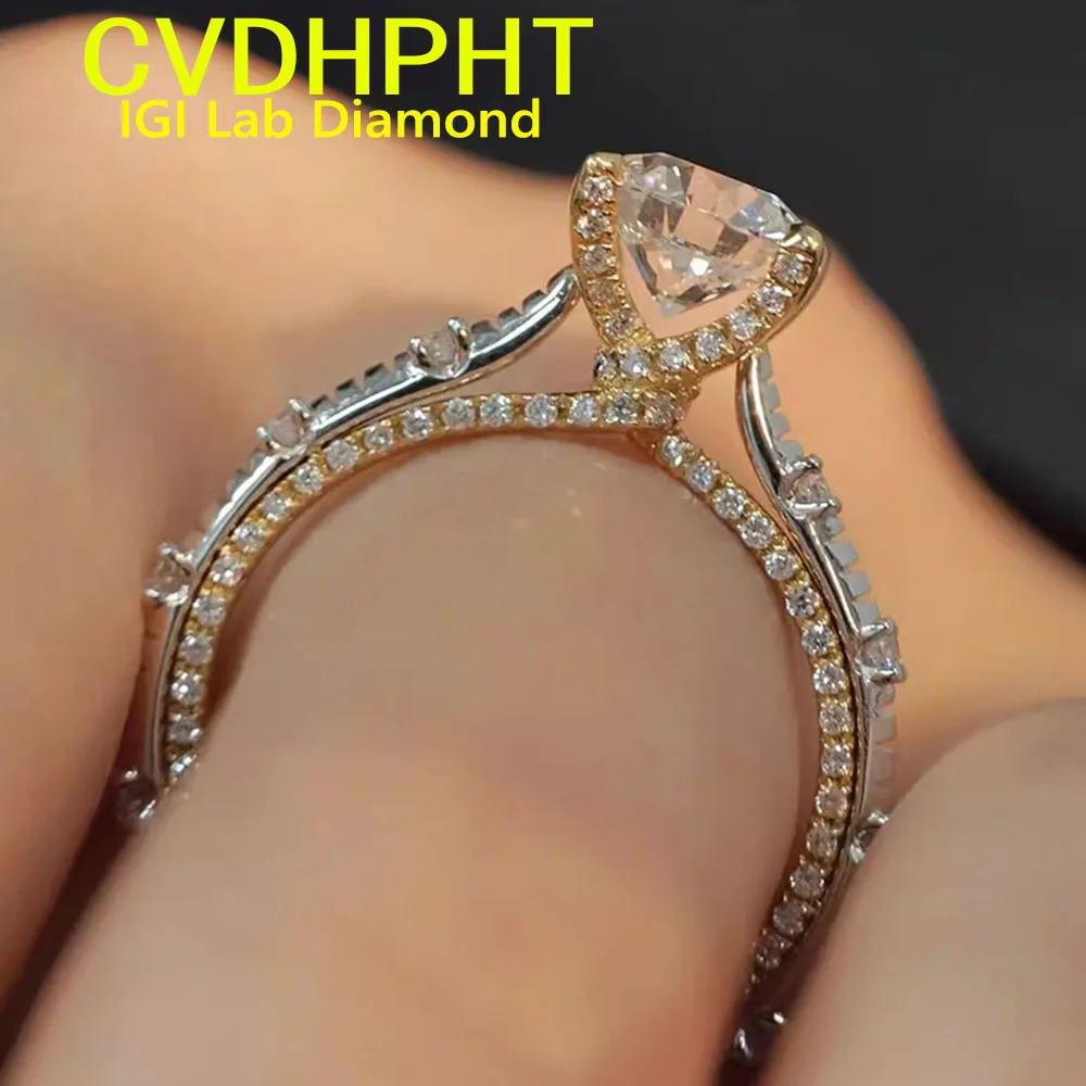 

Luxury customization Solid 14K white gold Lab grown dimaond ring IGI round shape D VS1 Wedding engagement ring