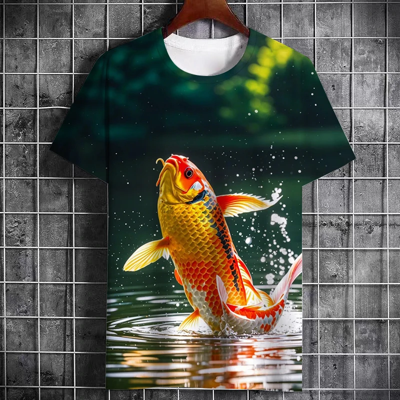 Carp Pattern Summer Men's Printed T-Shirt Fashion Creative Street Personality Short Sleeve Casual Hip Hop Plus Size Clothing