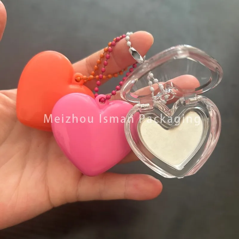 50Pcs Heart Shape Mini Empty Blush Powder Box 2g Eye Shadow Container with Mirror and Pan Key Chain Lipstick Case Packaging