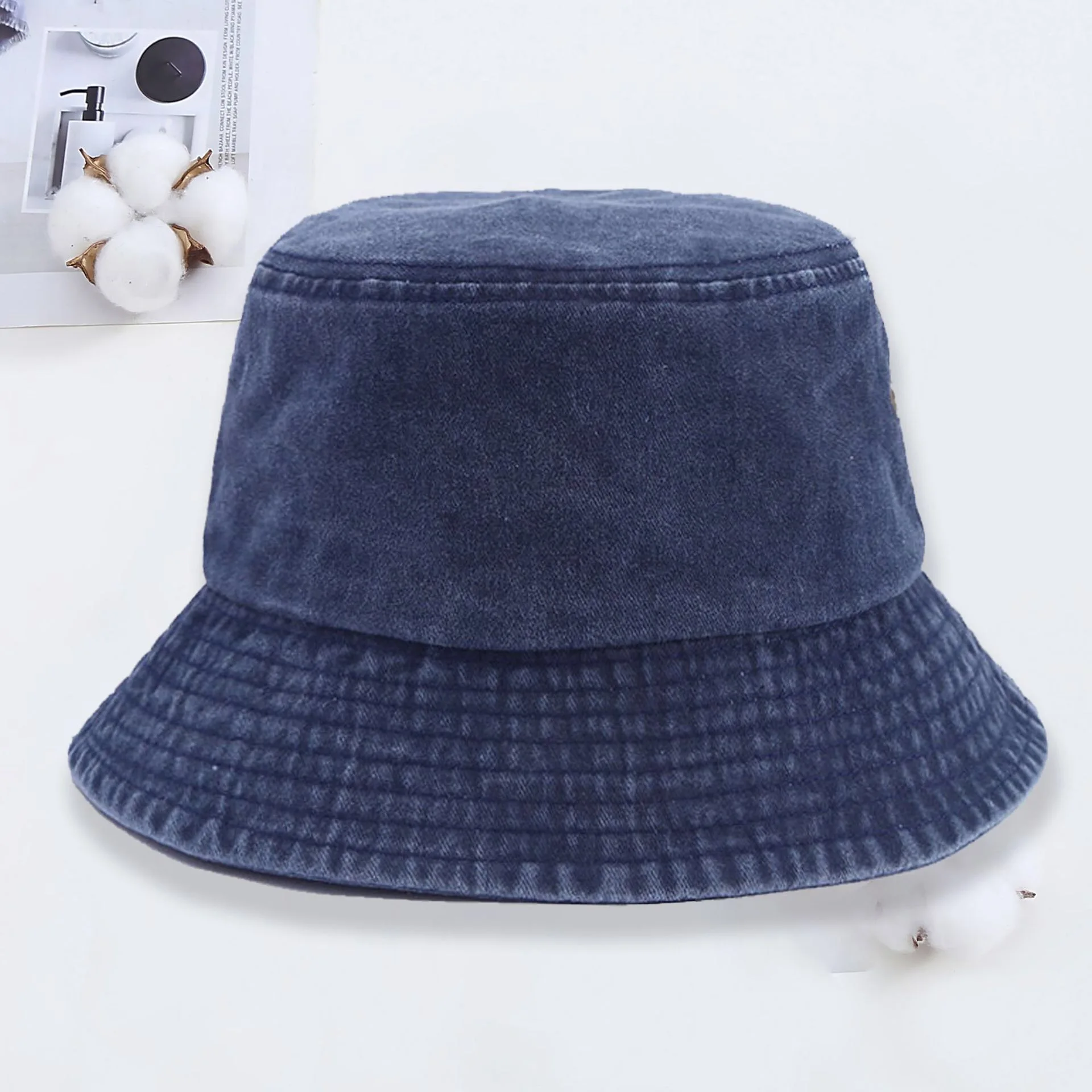 Custom logo Denim Bucket Hat Fashion Washed Denim Cap Design Men Panama Hats Women Outdoor Casual Sunscreen Visor Fisherman Caps view 6
