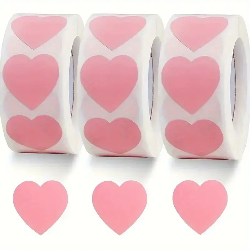 1 Roll/500pcs DlY Pink Heart-shaped Sticker, 1.0-inch Decorative Heart,Suitable for Refrigerator Message Stickers and Gift Labes