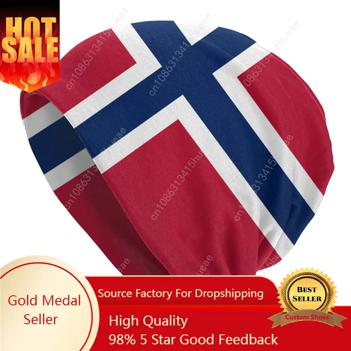 

Custom Flag Of Norway Slouchy Beanie Hat Men Women Cool Knitted Skullies Beanies Caps for Winter Ski