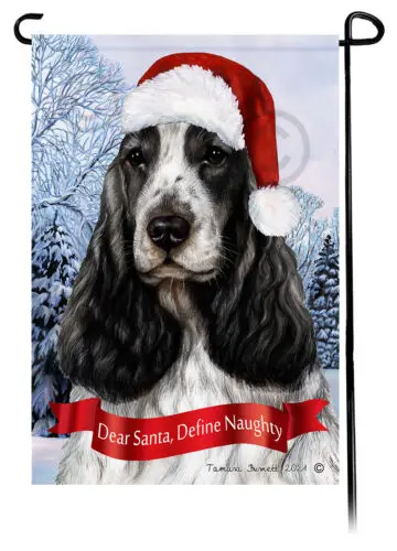 English Cocker Spaniel Dear Santa, Define Naughty Garden Flag