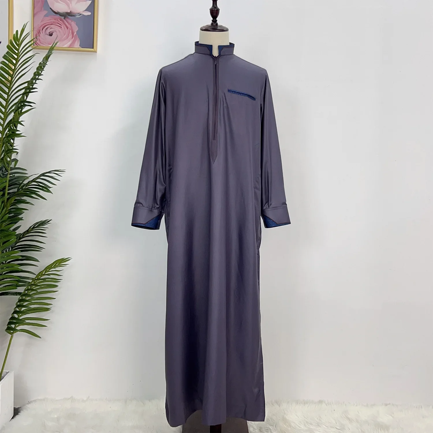 Eid Ramadan Abito da uomo Jubba Thobe Cappotto musulmano Caftano Islam Abaya Arabo saudita Thoub Djellaba Daffah Dishdasha Abbigliamento Abito