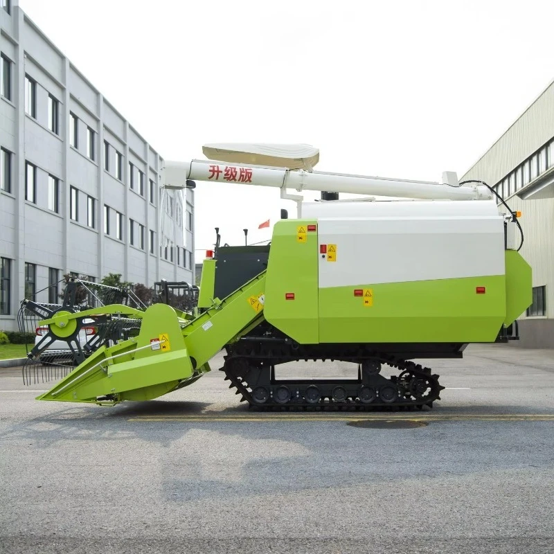 Tracked Grain Combine Harvester Low Noise Engine Optimized For Long Day Continuous Grain Harvest In Rural Agricultural Zones
