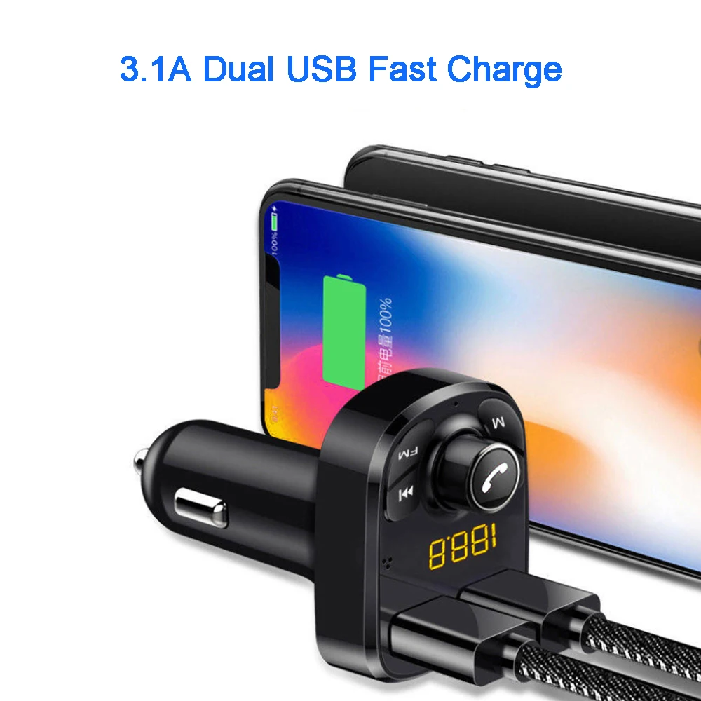 Wireless Handfree Dual USB Car Charger Bluetooth-compatible 5.0 FM Transmitter MP3 Music Modulator Audio Adapter Car Charger