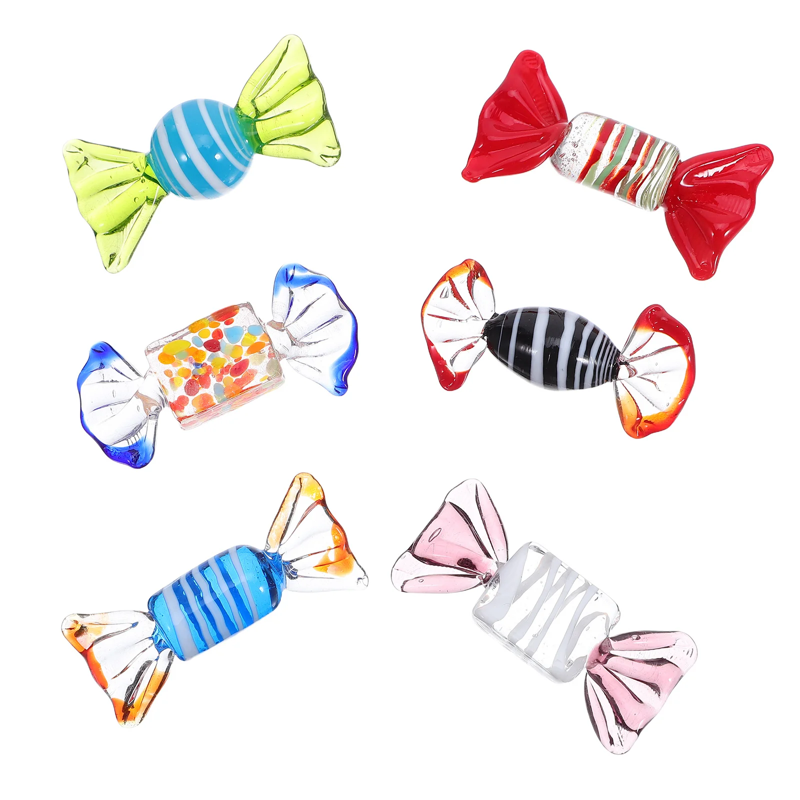 

6Pcs Murano Style Colorful Glass Candy Ornaments Handmade Vintage Sweet Decorative Fake Candy for Home Christmas Party