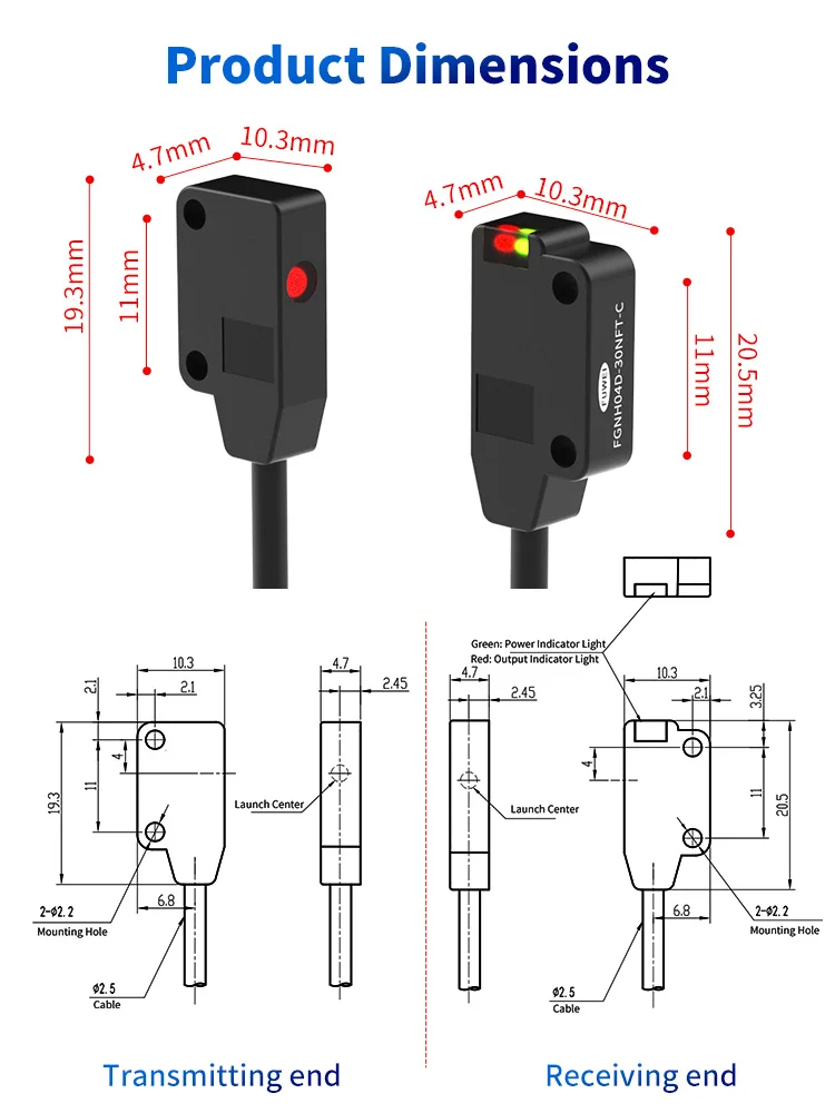 FUWEIFGNH04D-50PFT-C Präzisionserkennung Hochgeschwindigkeitsstabilität Ultradünner fotoelektrischer Sensor Micro Sensing Photoelektrisches Quadrat – Detail 6