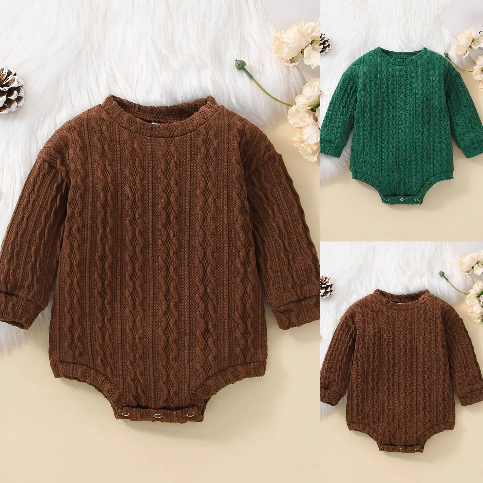 

Infant Baby Bodysuit Long Sleeve Comfortable Soft Solid Color Fashionable Versatile Knit Romper Infant Toddler Crawling Clothes