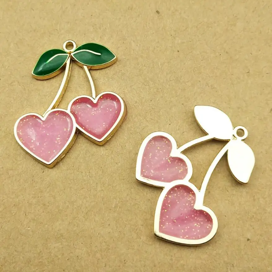 10pcs Heart Cherry Charm for Jewelry Making