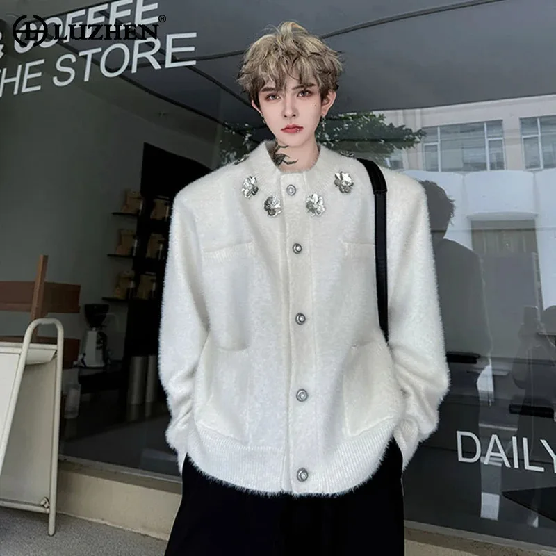 

LUZHEN Fashion Three-dimensional Patchwork Round Neck Knitted Cardigan Men's 2025 Winter Elegant Handsome Casual Sweater JY4910
