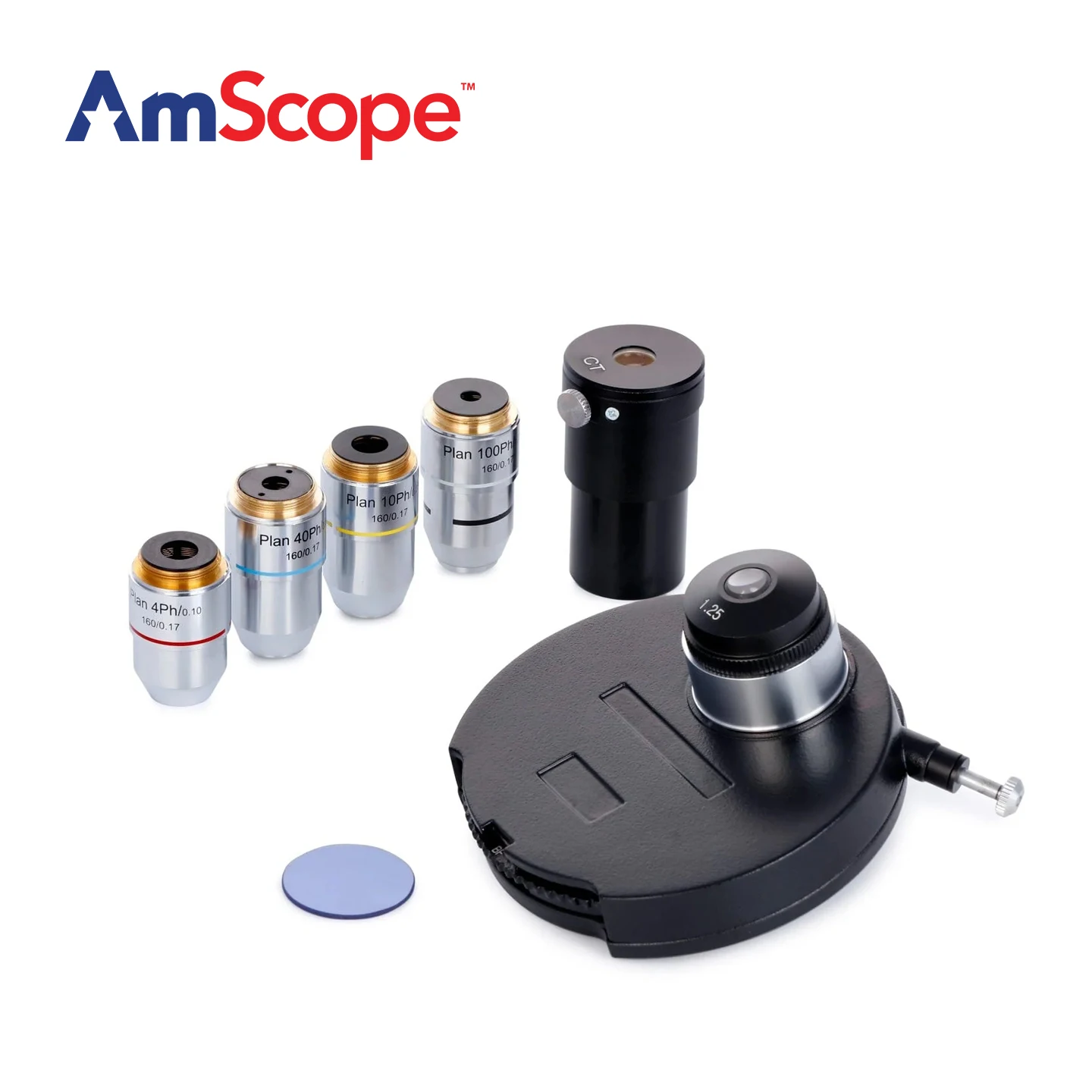 AmScope Infinity-corrected Phase-Contrast Kit with Turret Condenser and Plan Objectives
