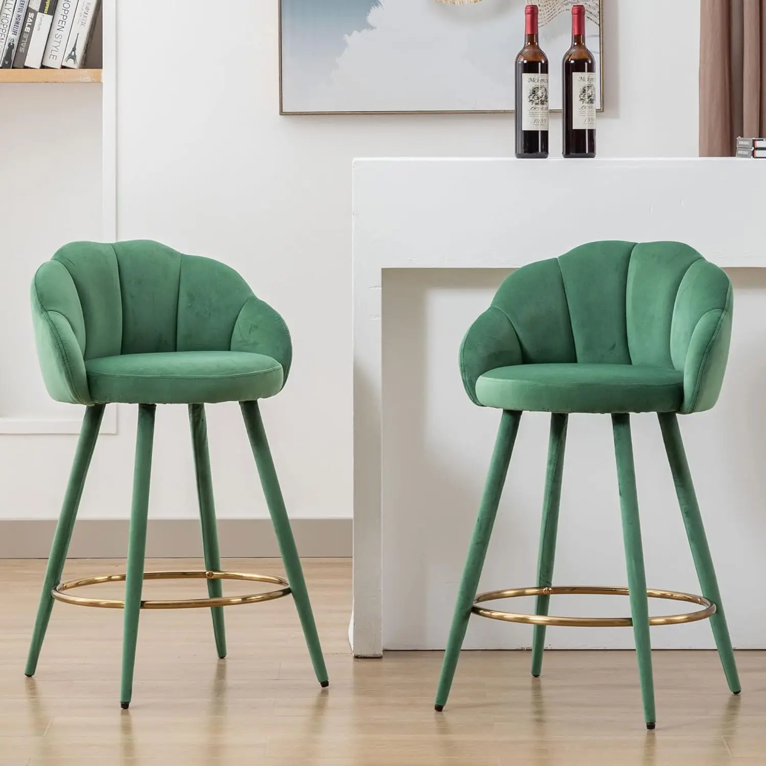 

25.5 Inch Counter Height Barstools Set Of 2 Modern Barstools With Back Comfy Velvet Bar Chairs For Kitchen Island/Home
