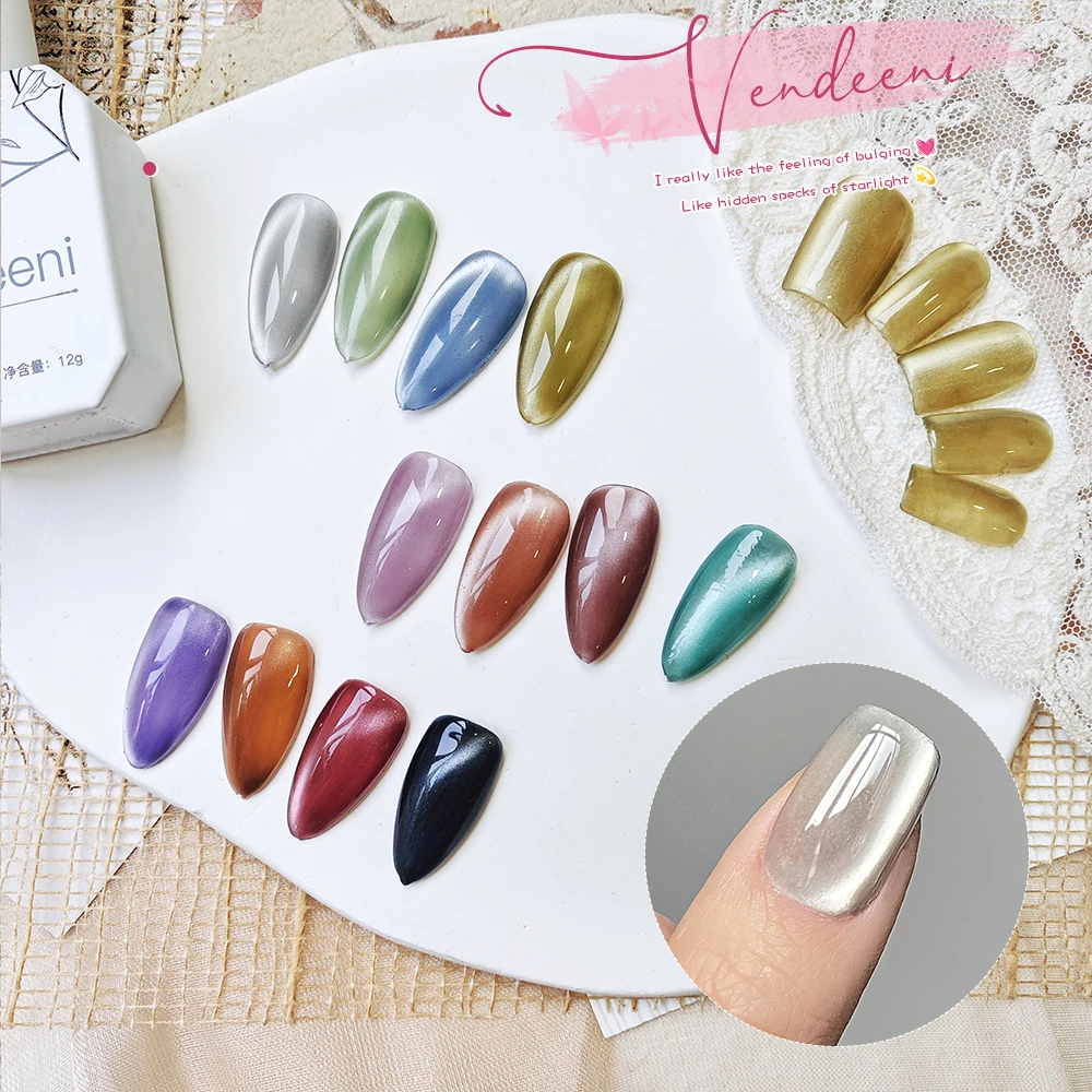 Vendeeni 12ml Crystal Glass Cat Eye Gel Nail Polish Soak Off UV LED Mirror Cat Eye Gel Nail Varnish For Nail Art Manicure
