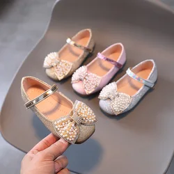Children's Princess Leather Shoes Fashion Sequin Bow Mary Janes Spring Autumn New Girl Shoes Soft Sole Single Shoes Dance Flats