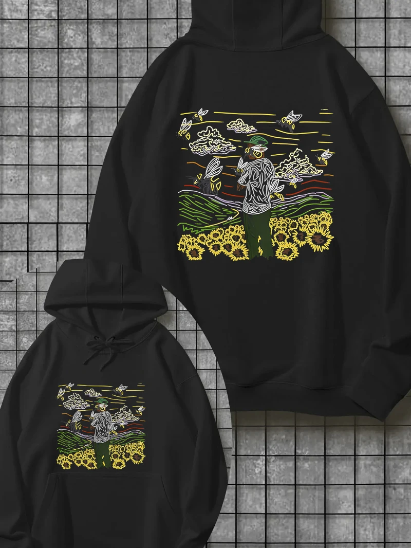 

2025 Autumn and Winter Hooded Sweatshirt Sunflower Print Double Sided High-end Luxury Is for Both Men and Women Top