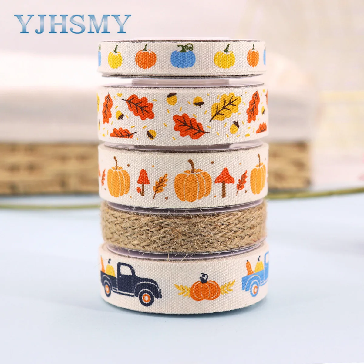 Thanksgiving Day Cotton Ribbon, Maple Leave, Pumpkin, Truck, Craft Ribbons for Autumn Thanksgiving DIY Craft Party Decoration