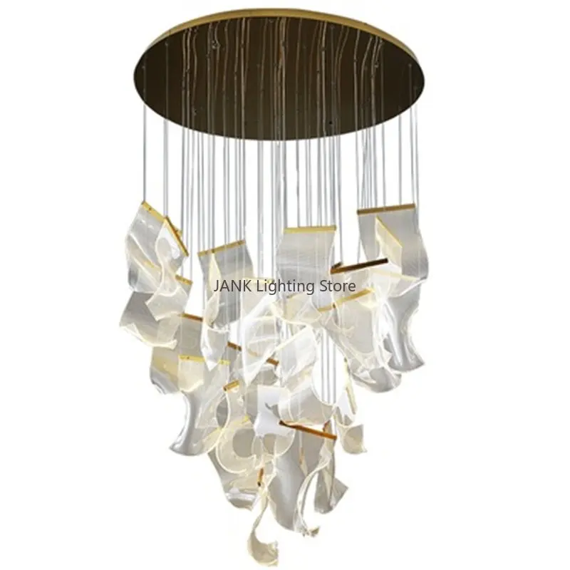 Imagem -06 - Postmodern Luxo Led Art Paper Acrílico Pendant Light Criativo Simples Escadaria Pendurado Lustre Restaurante Lâmpadas Decorativas