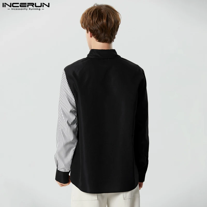 INCERUN Y-2023 Chemises Patchwork Rayées Homme, Style Américain Beau Streetwear Décontracté, Connaissance Chaude, Chemisier À Manches sulfS-5XL