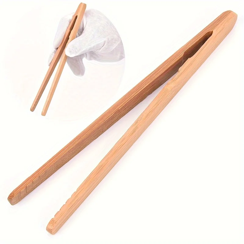Reusable Bamboo Toast Tongs Kitchen Utensil Tea Tong for Fruits Toast Tea Bread Pickle Cooking Ultra Grip Wooden Toaster Tongs