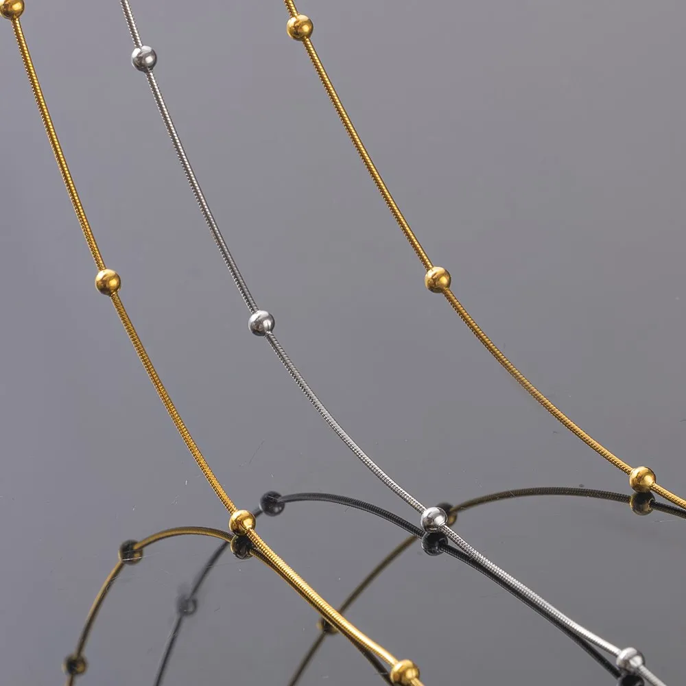 2 قطع الذهب الفولاذ المقاوم للصدأ جولة الأفعى كليب حبة سلسلة قلادة للنساء الرجال DIY مجوهرات سلسلة قابل للتعديل قلادة السائبة