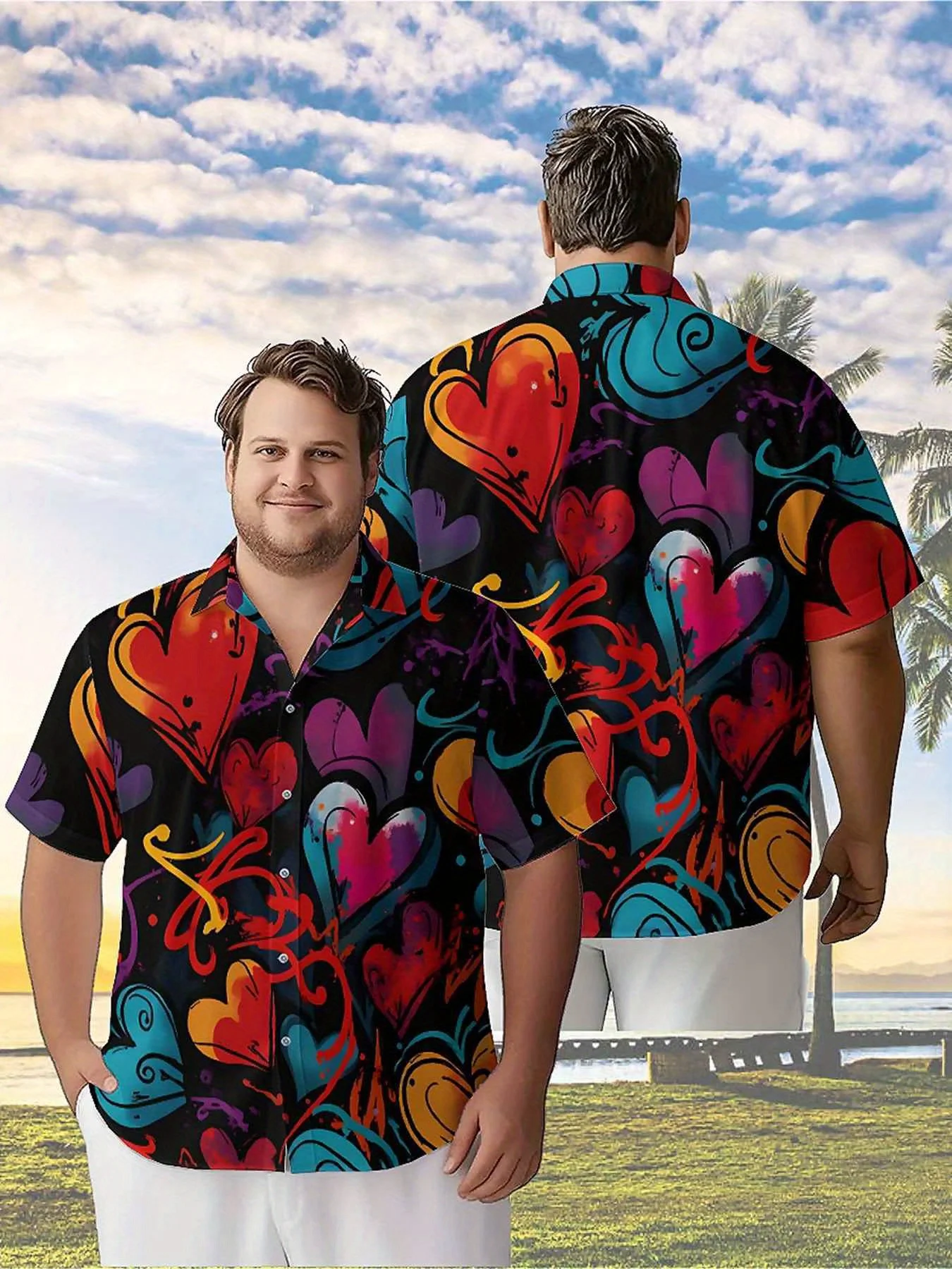 

Men's Plus Size Hawaiian Shirts Colorful Love pattern,Premium Comfort Youth Clothes,Streetwear Y2K Tops