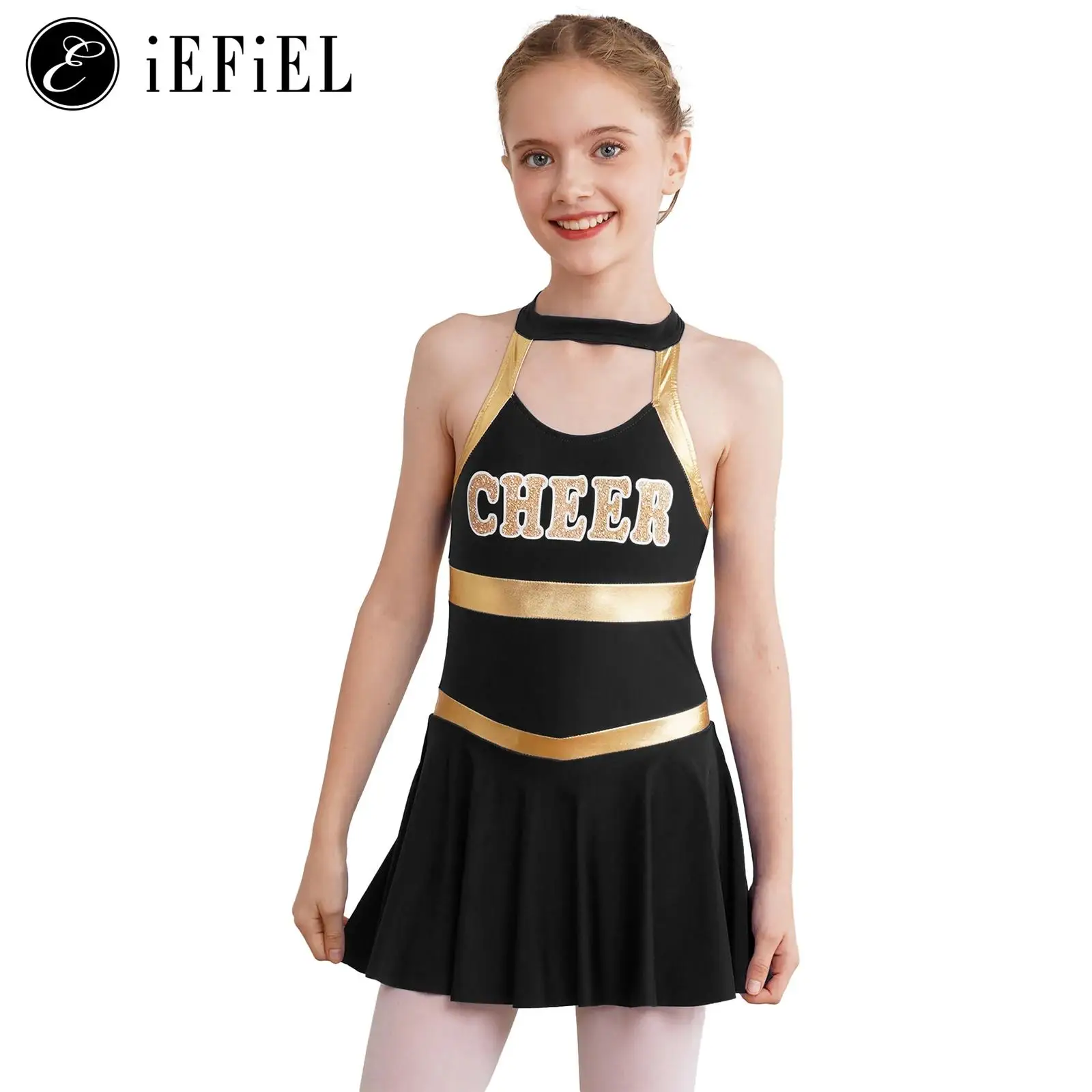 

Kids Girls Cheer Leader Costume High School Cheerleading Sport Uniform Complete Outfit Cosplay Fancy Dress for Halloween Party