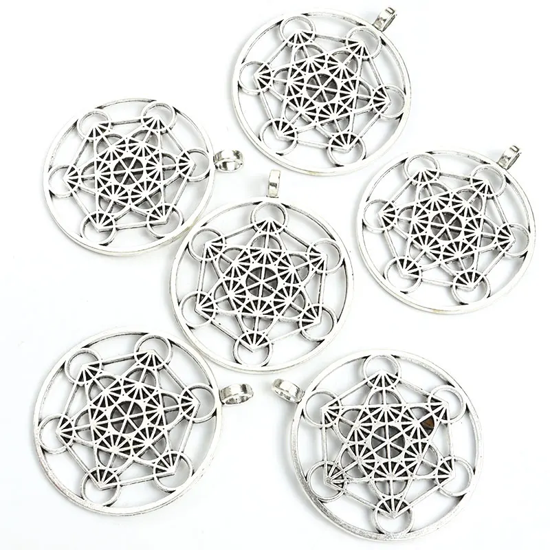 2pcs Vintage Large Archangel Metatron Cube Charms Sacred Geometry Flower of Life Alloy Pendants For DIY Necklace Keychain Amulet