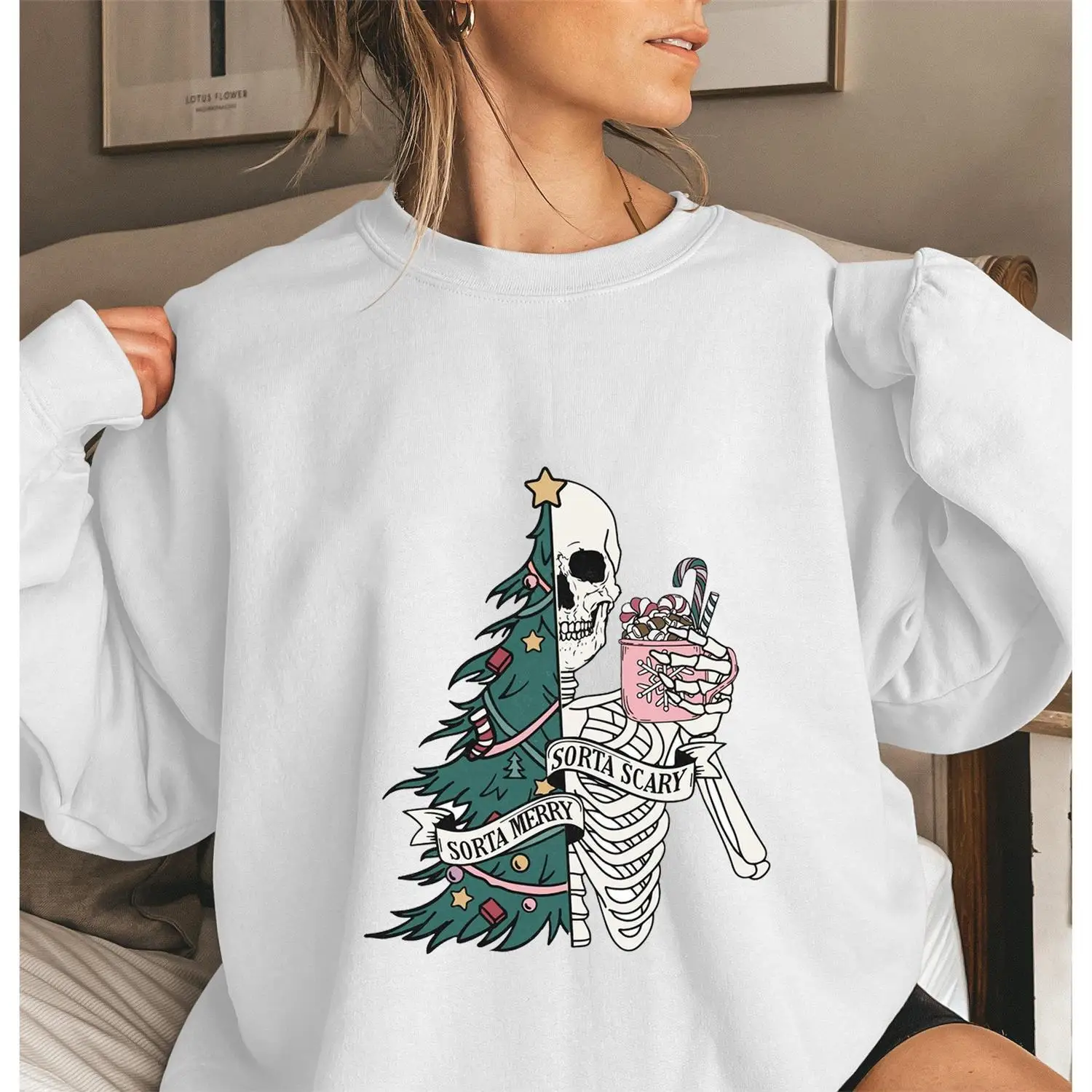 

CrosNew Foreign Trade Long-sleeved Round-neck Hoodie Skull for Autumn/Winter 2025 Christmas and Halloween