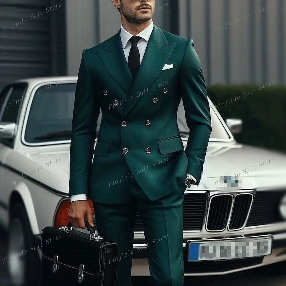 

New Dark Green Business Men Suit Groom Groomsman Wedding Party Prom Formal Occasion Male Tuxedos 2 Piece Set Blazer Pants