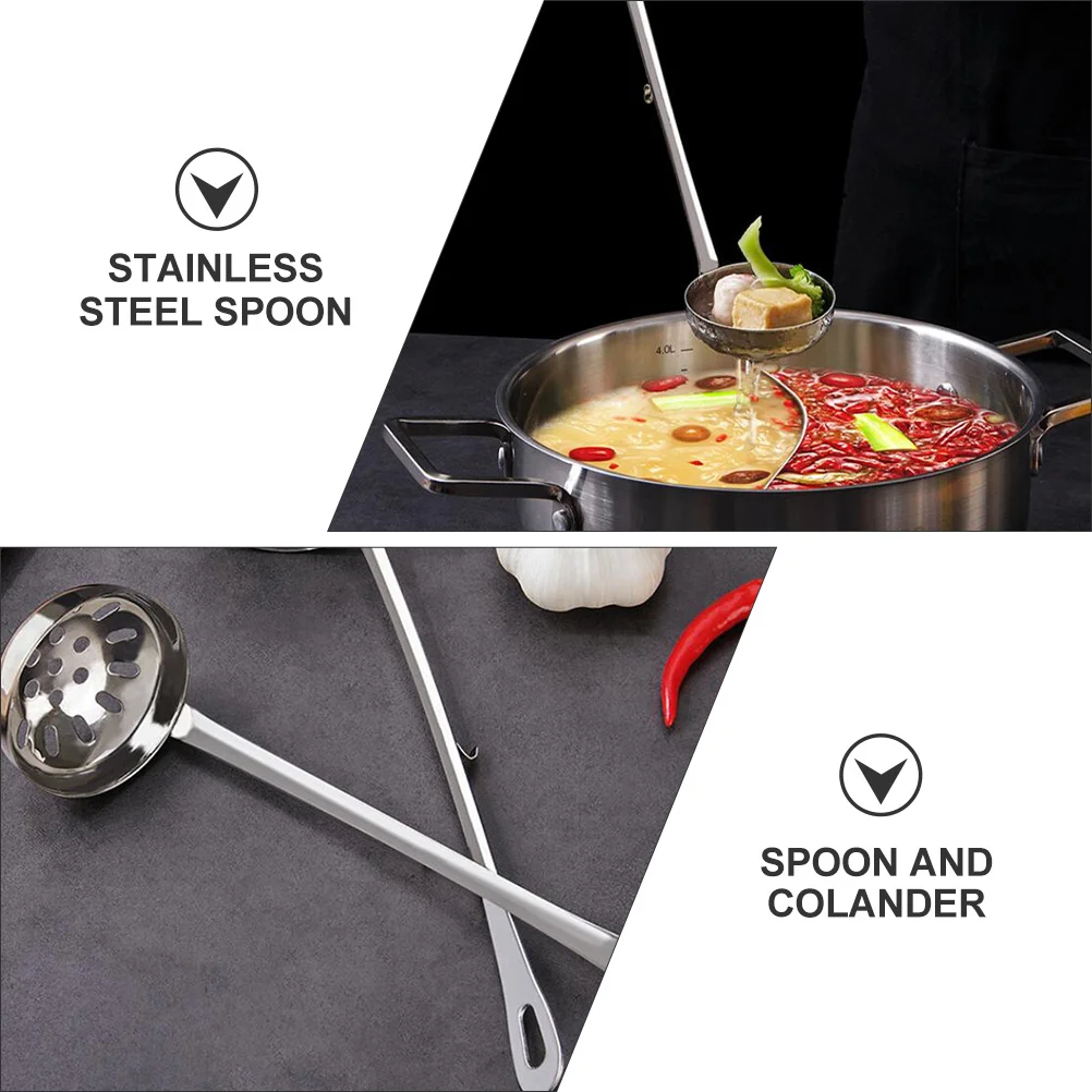 ہک ہاٹ پاٹ چمچ کے ساتھ سوپ کولنڈر فوڈ سرونگ سپون لانگ ہینڈل لاڈل سٹینلیس سٹیل گھریلو برتن