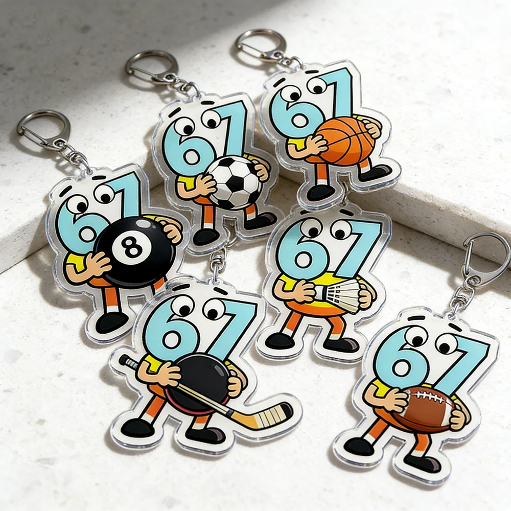 Fuuny 6 7 Six Seven Keychain Accessories Bag 67 Meme Basketball Football Hockey Keyrings Jewelry Gifts for Friends