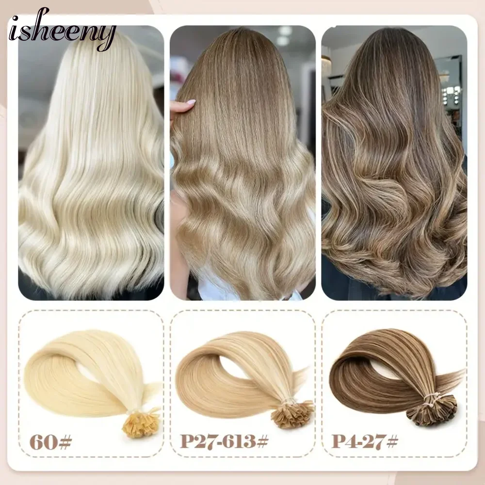 Isheeny الطبيعية مستقيم الكيراتين الإنسان الانصهار الشعر مسمار U تلميح آلة صنع ريمي شعر مستعار بشري 12-20 بوصة 30 جرام/الحزمة