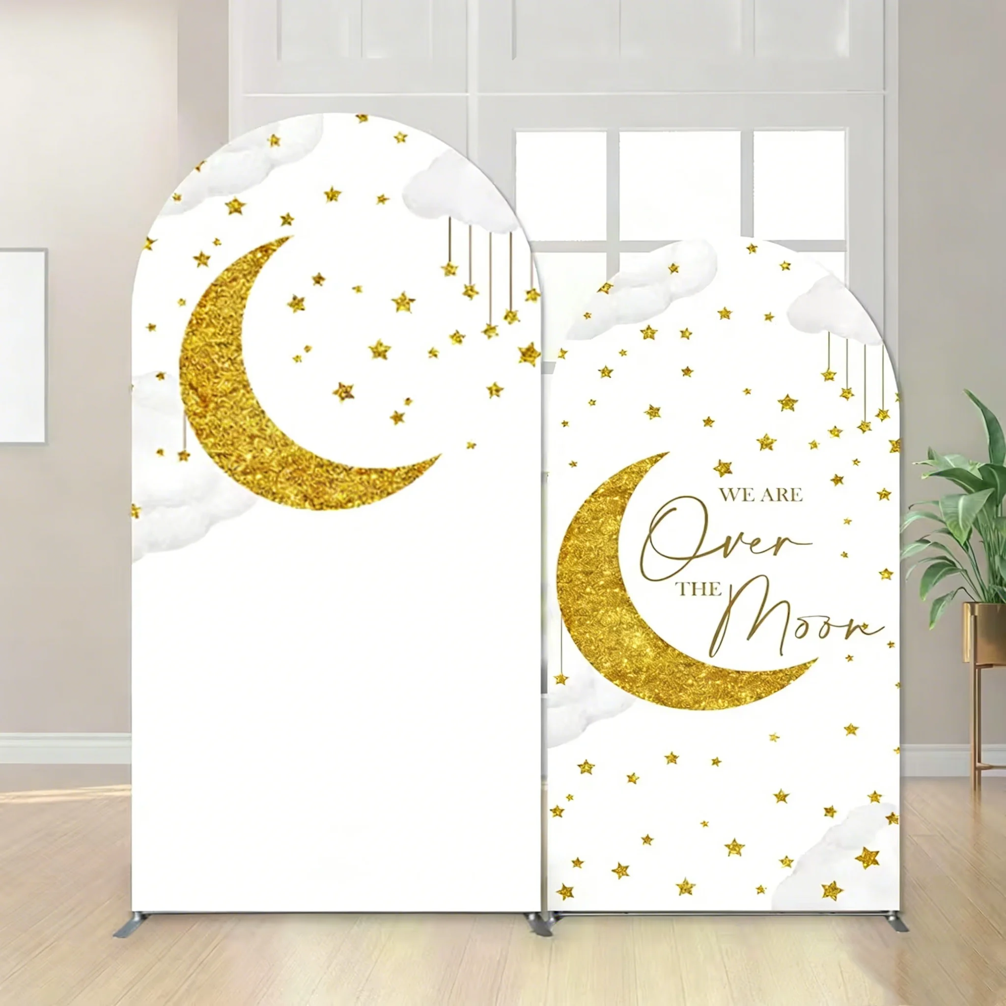 

LS We Are Over The Moon Baby Show Arch Backdrop Photography Rocket Moon Star Sky Background Newborn Birthday Party Photo Studio