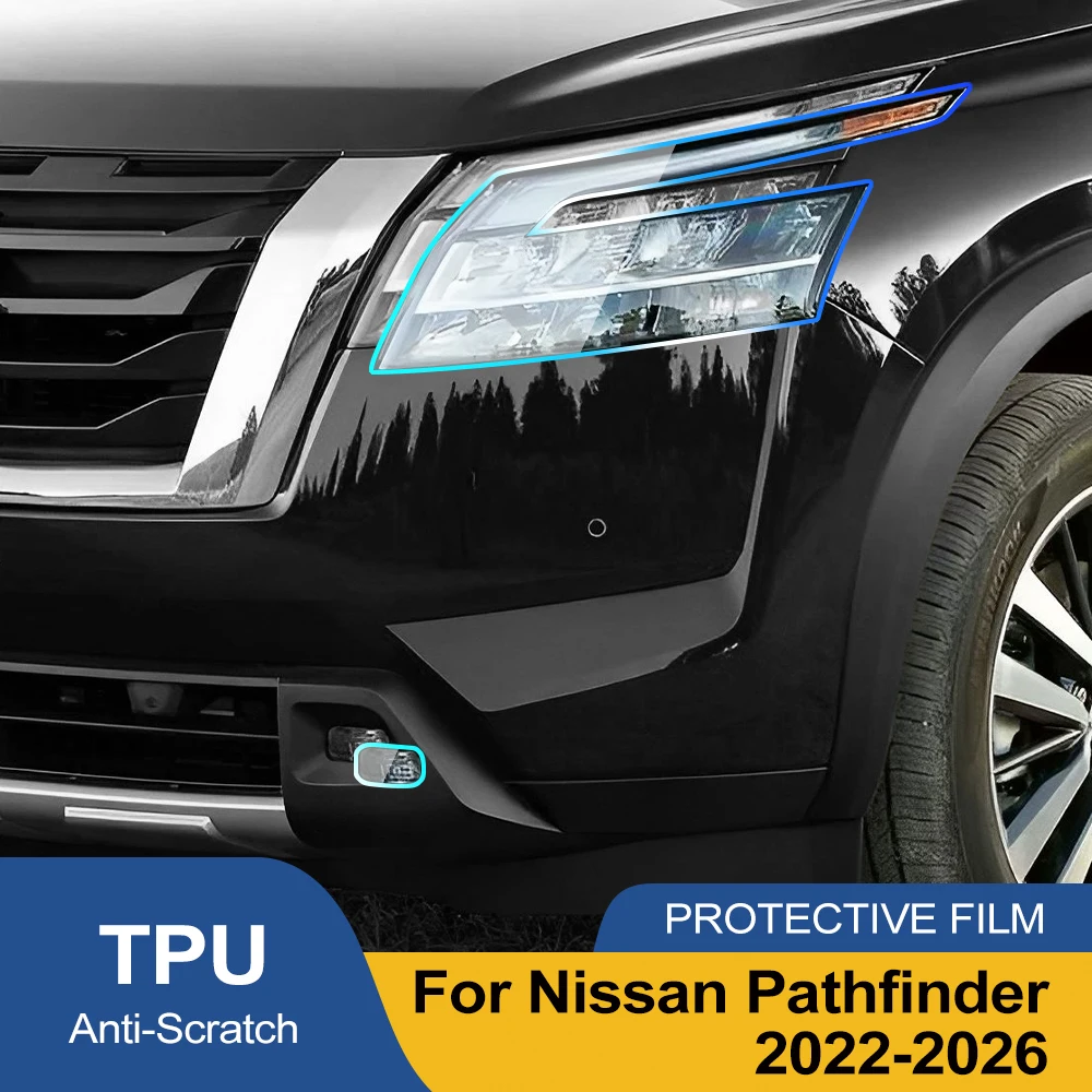 TPU Car Headlight Protective Film for Nissan Pathfinder 2022-2026 Pre-Cut Smoke Black High-Gloss PPF Anti-Scratch Vinyl Wrap Kit