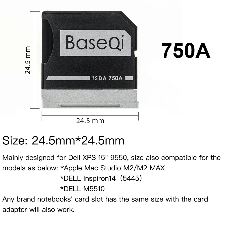 BaseQi dla Dell XPS 15 cali 9550 /DELL inspiron14 cala 5445/DELL M5510 Adapter karty Micro SD aluminiowy czytnik kart 750A