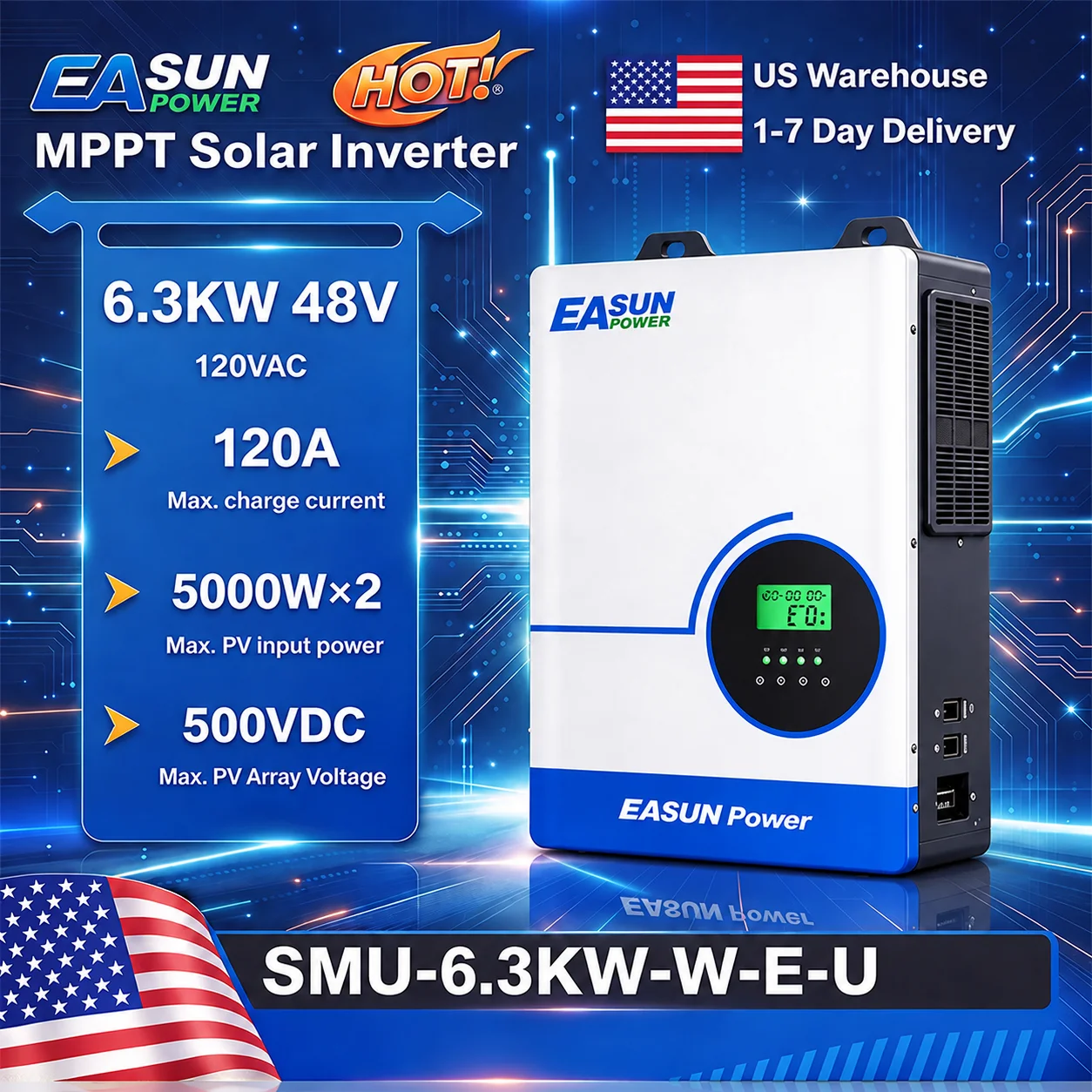 Grid Tie Inverter Limiter 2000W - Inversor Solar Híbrido EASUN POWER 6.3KW