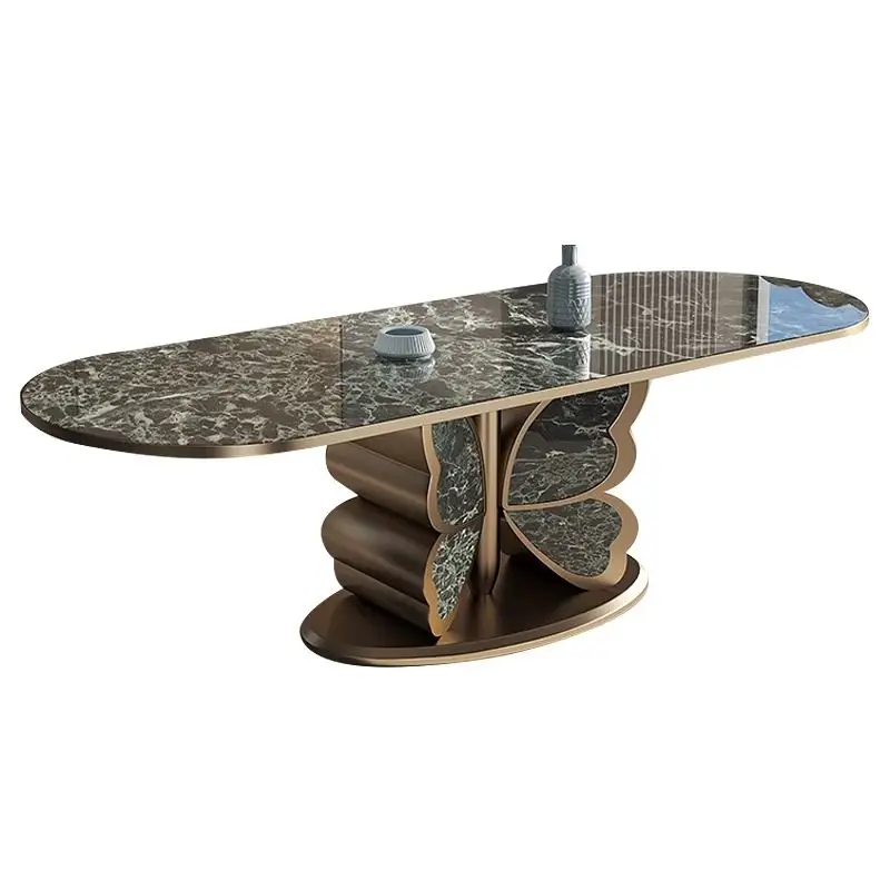 M Light luxury rectangular luxury stone rock slab dining table Modern simple high-end butterfly dining table