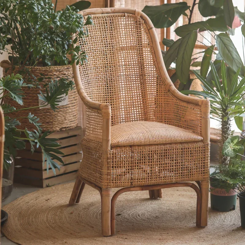 

Artistic Country Style Grandma Chair Living Room Single Sofa Rattan Backrest Couch