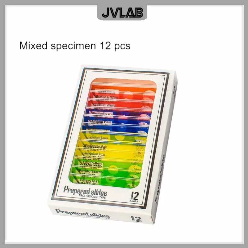 กล้องจุลทรรศน์สไลด์12เด็กมาตรฐานกล้องจุลทรรศน์พลาสติกพิเศษBio-Sliceตัวอย่างแมลงสัตว์พืชดอกไม้ตัวอย่างSlice