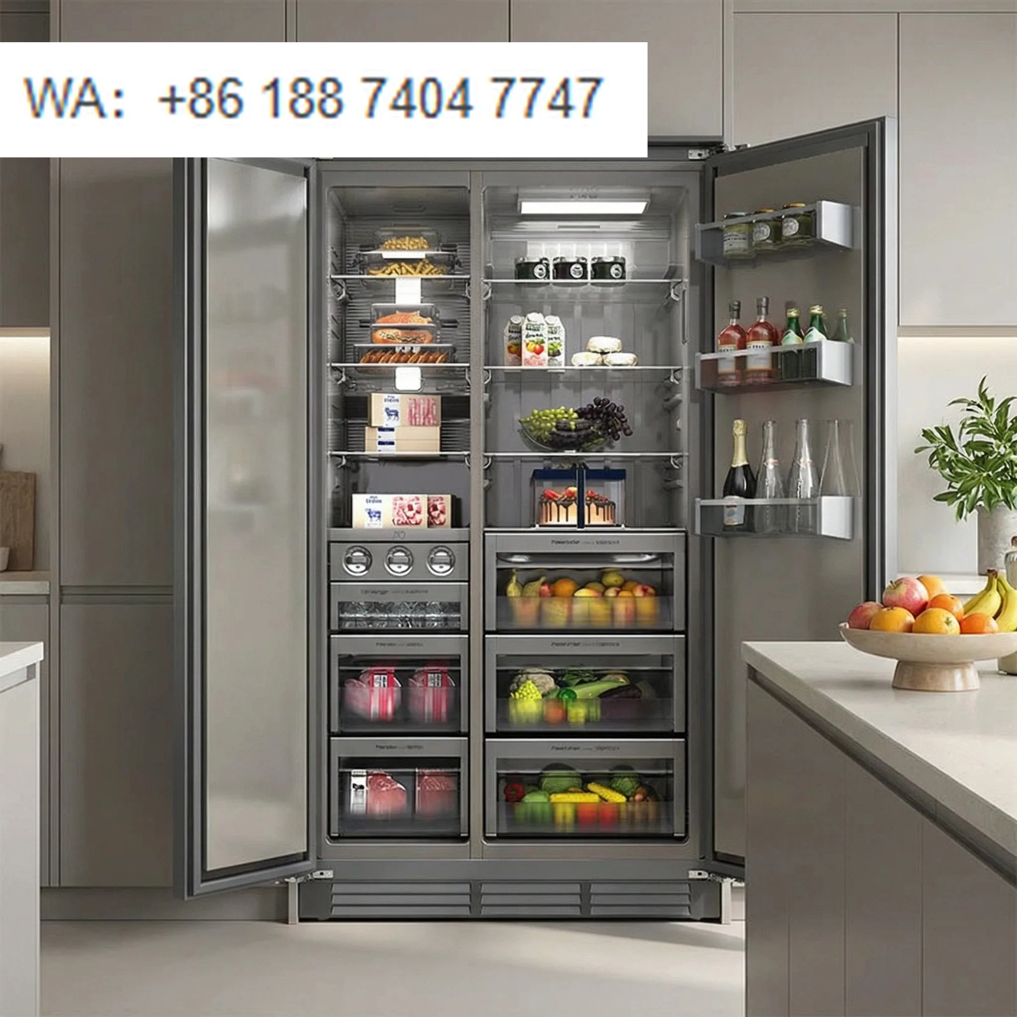 New 488L Side-by-Side Portable Electric Refrigerator Energy Efficient Low Noise Frost-Free Panel Ready Fridge Household Hotel