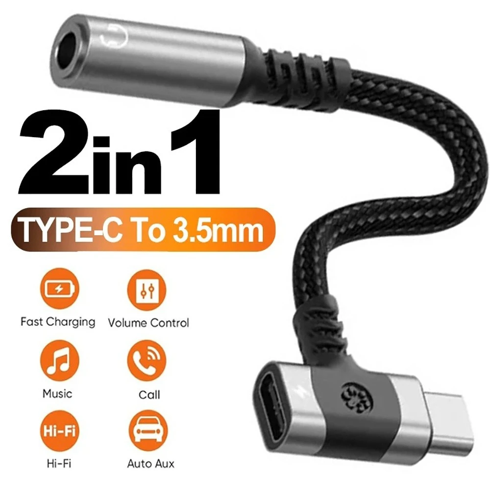 2 in 1 USB C to 3.5mm Headphone Adapter Splitter Fast Charging AUX Audio Converter PD Cable Jack for iPhone Samsung Xiaomi Huawe