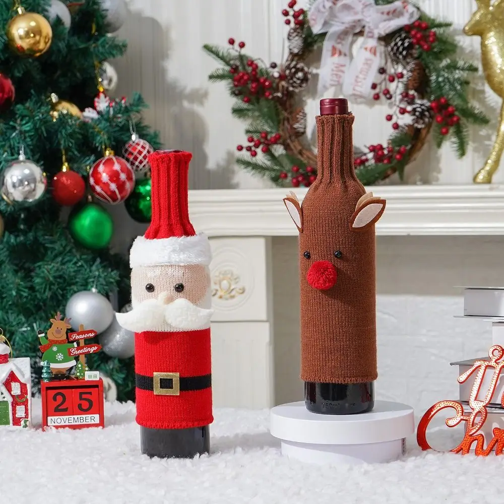 Santa Snowman Elk Wine Bottle Cover Exquisite Celebration Xmas Ornament Funny Knitted Dinner Table Decorations New Year Gifts