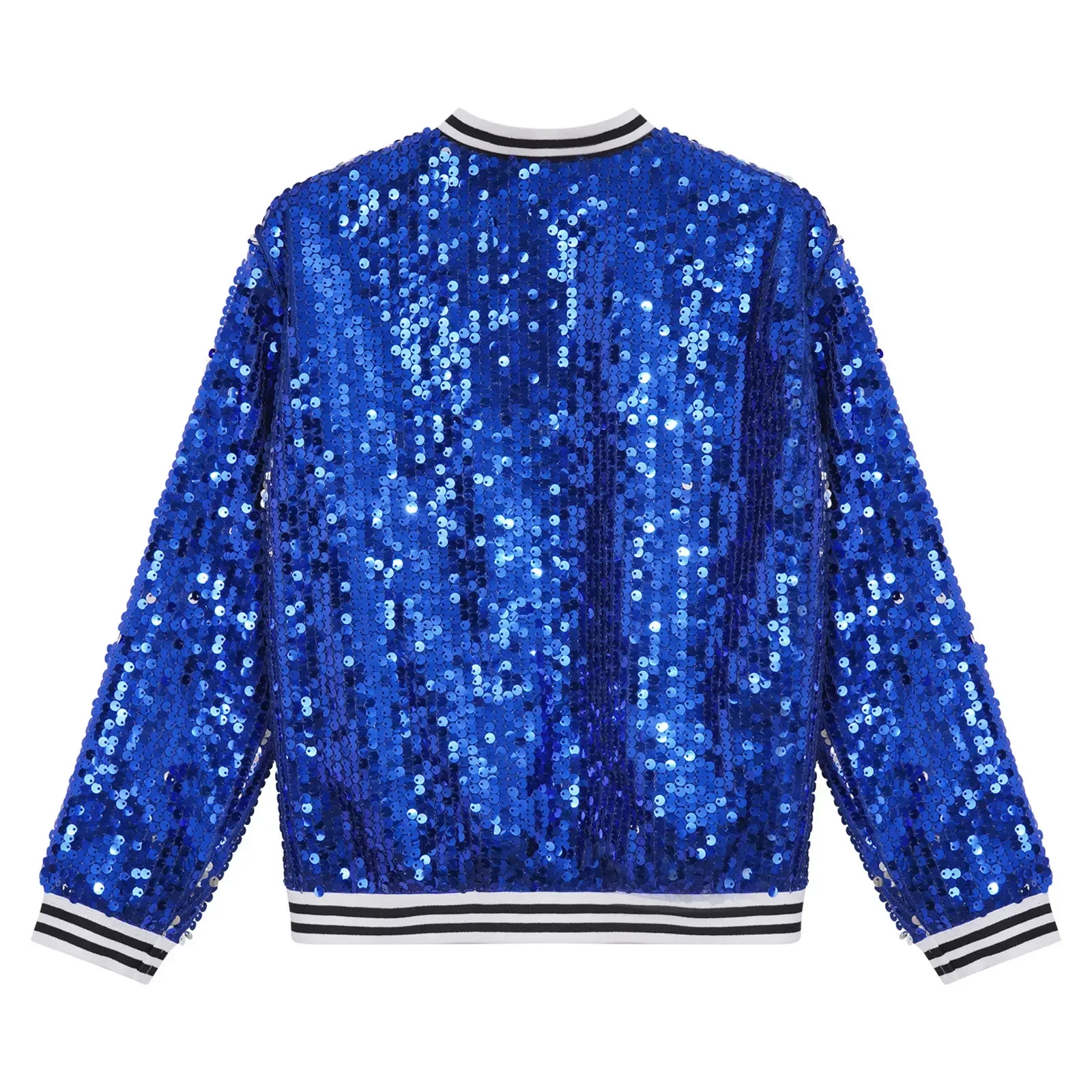 Kids Jazz Dancing Party Bomber Jackets Street Dance Party Team Show Costume Outerwear Coat Girls Sparkly Sequin Baseball Jackets